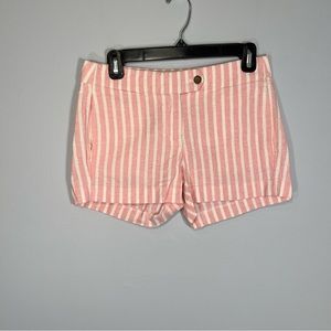 J Crew Shorts Womens 0 Pink White Stripes Summer Linen Cotton Blend Chino Casual